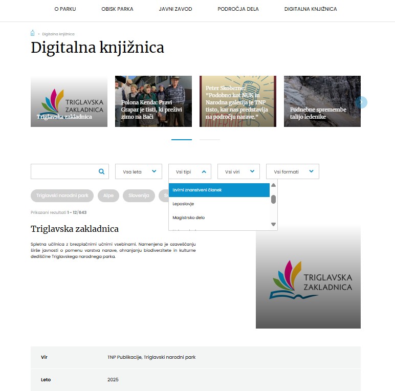 Novost -  digitalna knjižnica Triglavskega narodnega parka